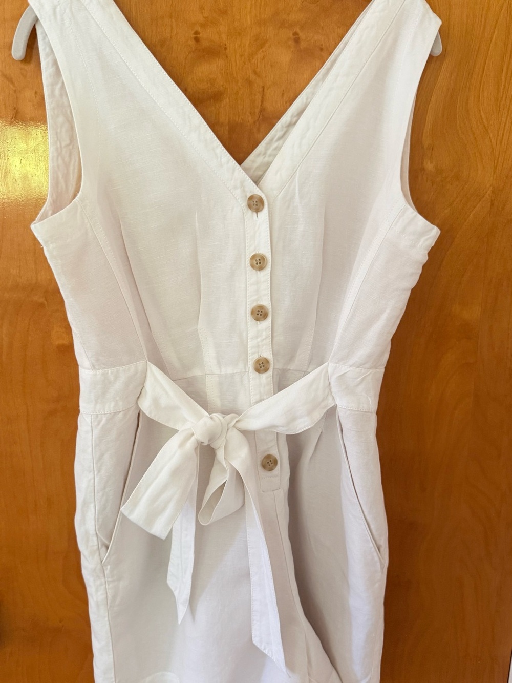 LOFT White Sleeveless Button Front Tie Waist Romper